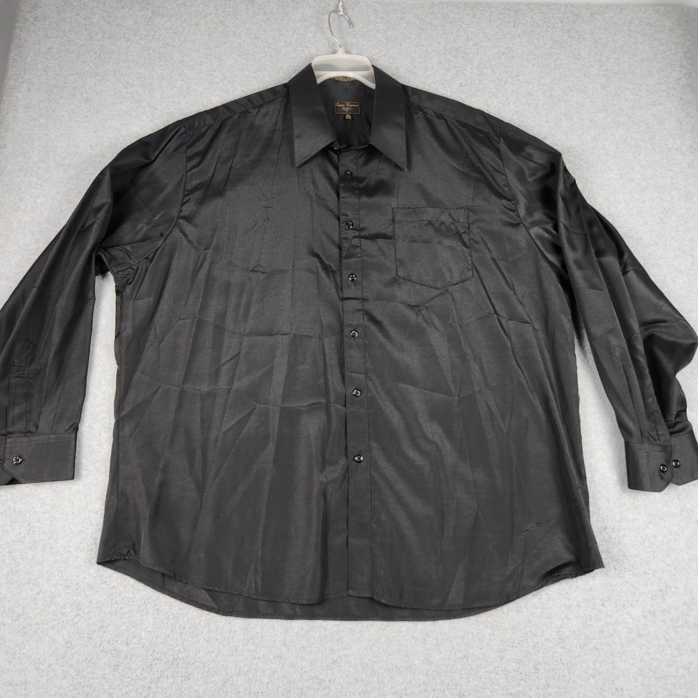 Enrico Rossini Dress Shirt Mens XXL 18-18.5 Black Classic Fit Oxford Button Up